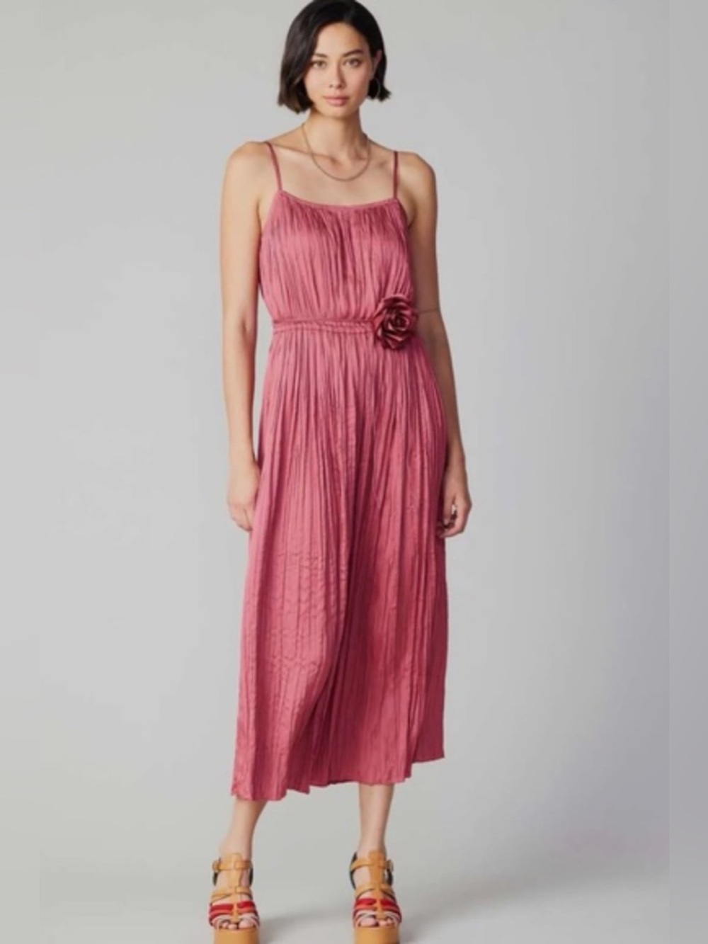 NWT Current Air Camin Long Dress with Elastic Waist and Rose Accessory XS
